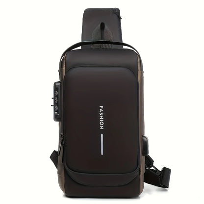 Anti-diefstal borsttas voor heren, modieuze schuine motor- en casual sportrugzak, duurzame Oxford-stof
